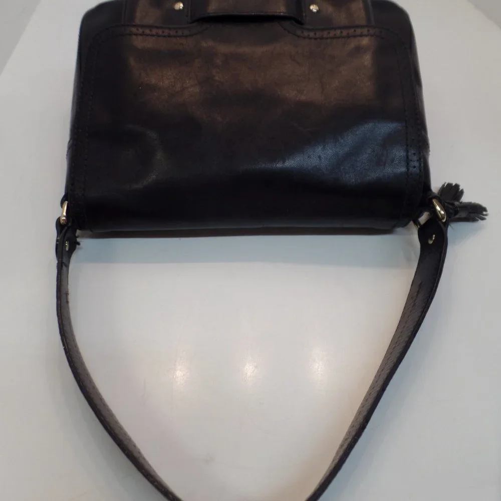 Kate Spade Soft Black Leather Flap Closure Bright Floral Lining Handbag - Picture 6 of 12